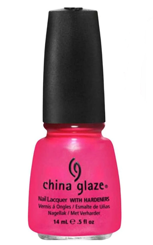 China Glaze neon pink nail polish bottle with black cap.