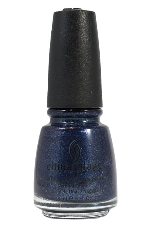 China Glaze navy blue shimmer nail polish bottle with black cap.