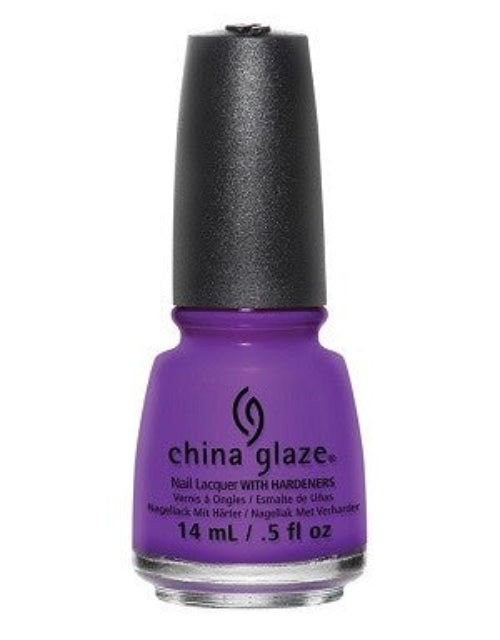 A bottle of China Glaze nail polish in a vivid grape purple color, with the brand and product name visible on the label.