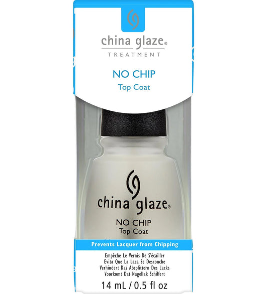 China Glaze No Chip Top Coat treatment in a 14 mL bottle with its original packaging card, featuring a white and blue design.