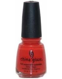 A bottle of China Glaze nail polish in a burnt red-toned orange creme color, with the brand's logo and the shade 'Oh How Street It Is' indicated.