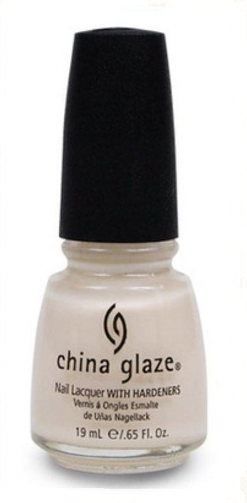 China Glaze off-white nail polish bottle with black cap.