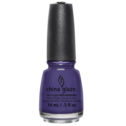 China Glaze purple nail polish bottle with black cap on a white background