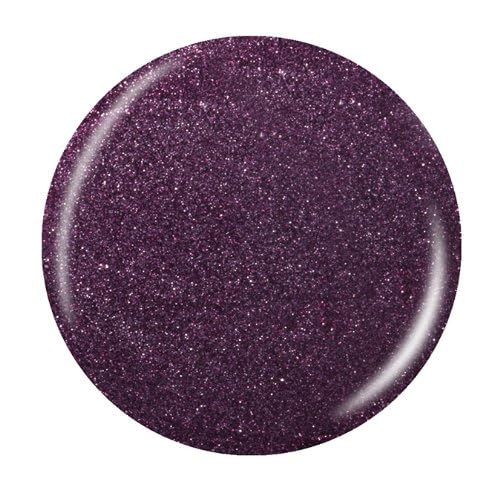 Round deep purple shimmer nail polish swatch.