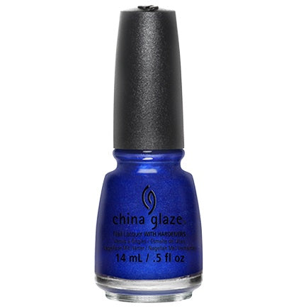 China Glaze blue nail polish bottle with black cap on a white background