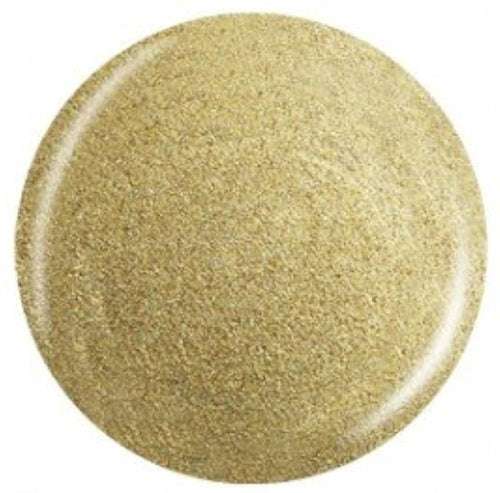 Round gold shimmer nail polish swatch on a white background
