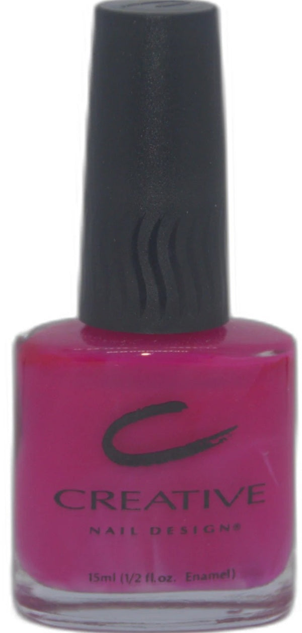 CND pink nail polish bottle with black cap on a white background
