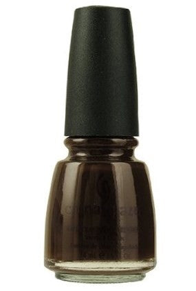 China Glaze dark espresso brown nail polish bottle with black cap.