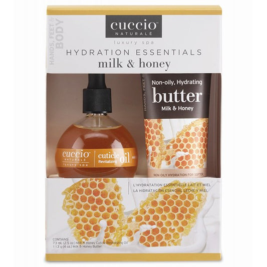 Cuccio Hydration Essentials gift set in Milk and Honey scent.