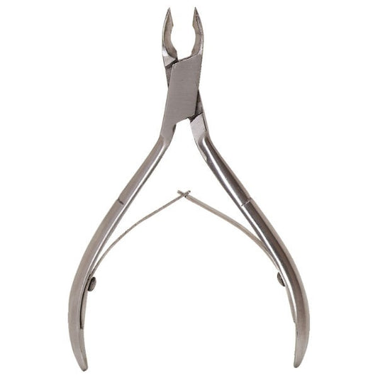 A stainless steel full jaw cuticle nipper with easy grip handles.