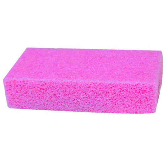 Pink foot buffing sponge block on a white background