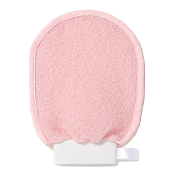 Pink scrubber with white handle on a white background