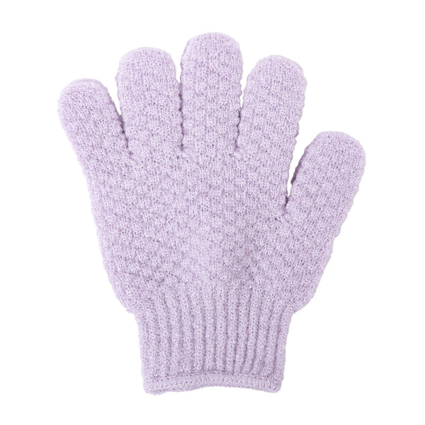 Purple exfoliating glove on a white background