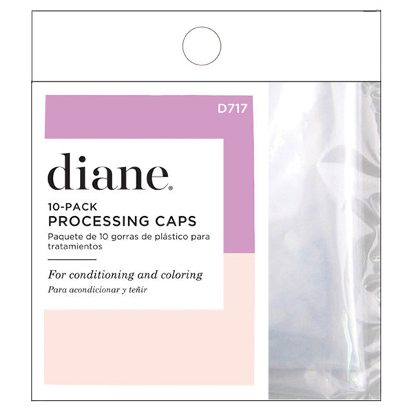 Diane 10-pack processing caps packaging with clear plastic bag on white background