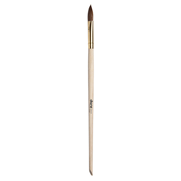 Diane kolinski nail brush with a wooden handle and gold ferrule on a white background