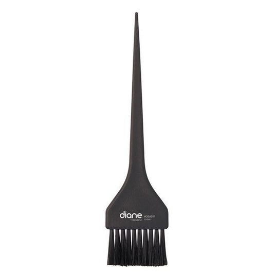 A black hair tint brush with a long handle and flat brush head with plastic bristles, branded with 'diane' on the handle.