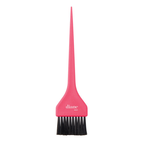 Pink hair dye brush with black bristles on a white background