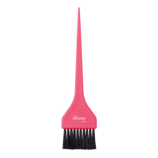 Pink hair dye brush with black bristles on a white background