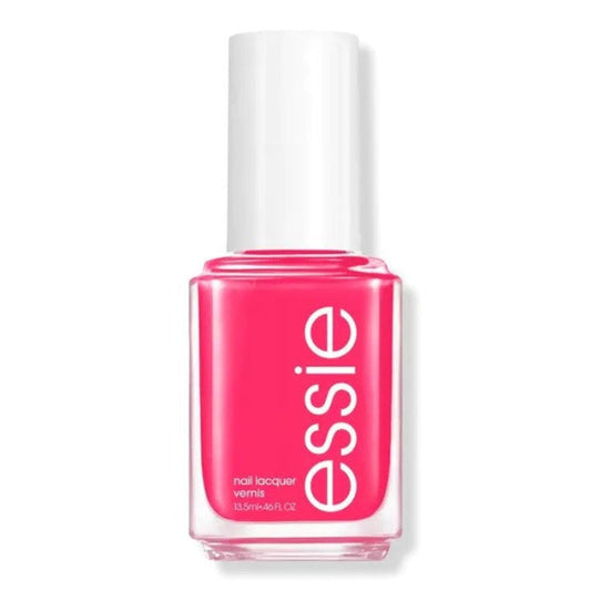 Essie nail polish bottle with a bright pink color on a white background