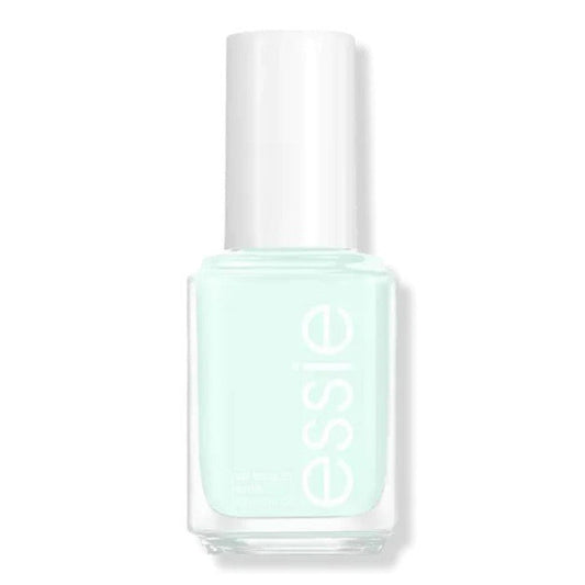 A bottle of Essie nail polish in a pale pastel mint green color, with the brand name 'Essie' printed on the bottle.