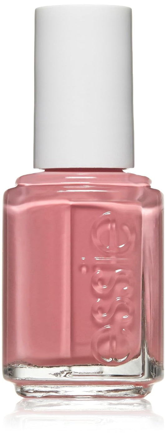 Essie pink nail polish bottle with white cap on a white background