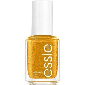Essie mettalic bronze gold shimmer nail polish bottle with white cap. 