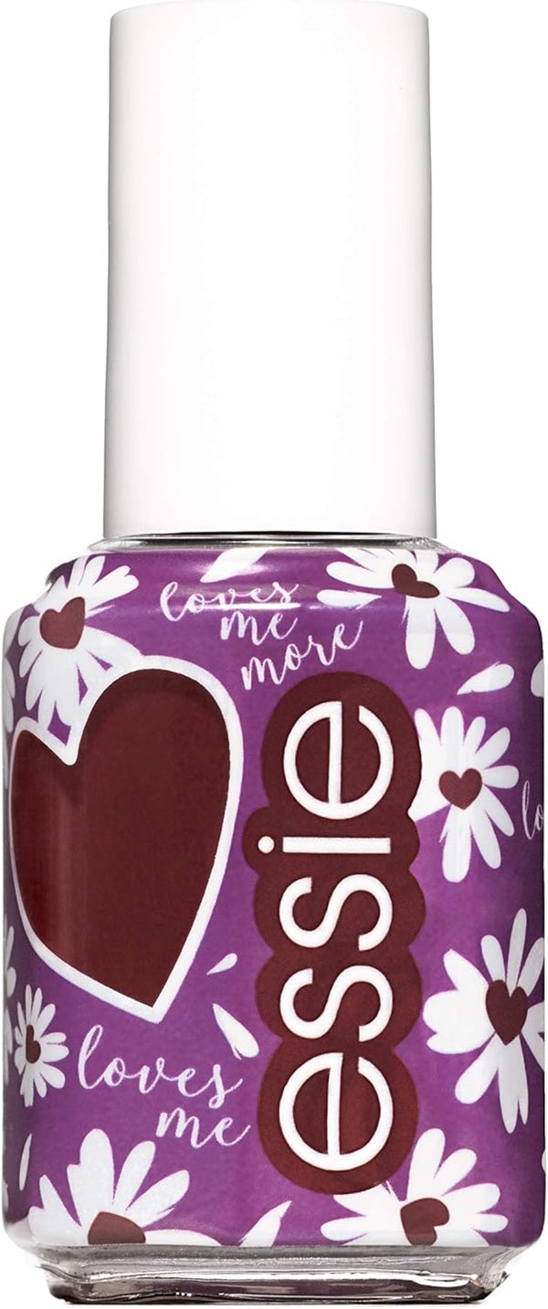 Essie burgundy wine nail polish bottle with white cap.