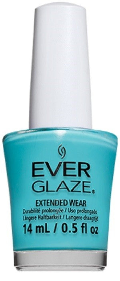 A bottle of ChGl EverGlaze Extended Wear Nail Lacquer in a bright turquoise blue color.