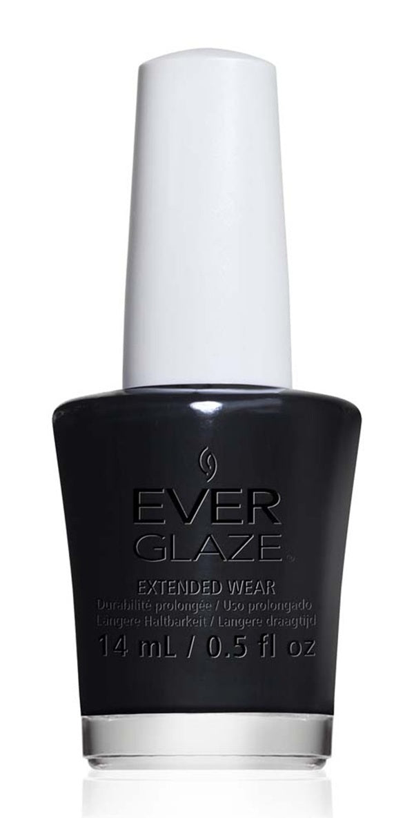 EverGlaze black nail polish bottle with white cap on a white background