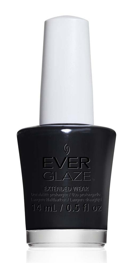 EverGlaze black nail polish bottle with white cap on a white background