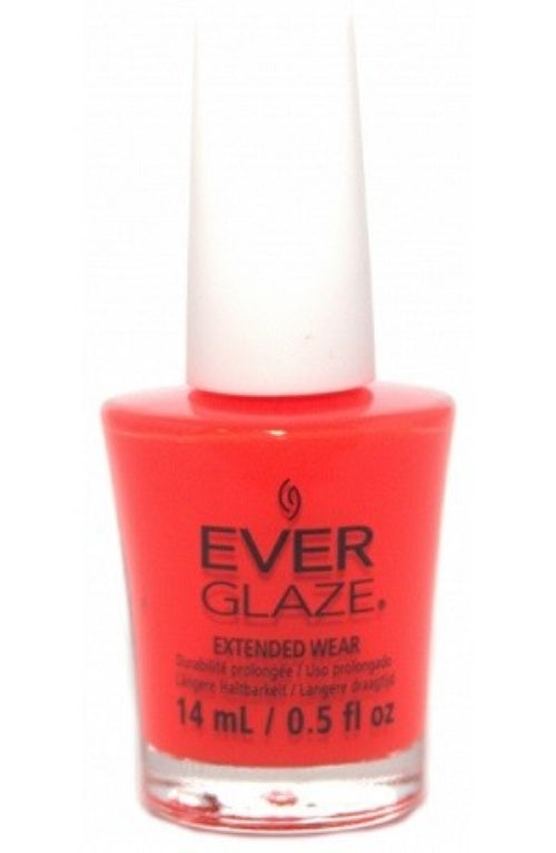 EverGlaze bright orange red nail polish bottle with white cap.
