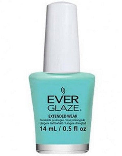 A bottle of ChGl EverGlaze Extended Wear Nail Lacquer in a bright turquoise color, with white cap.