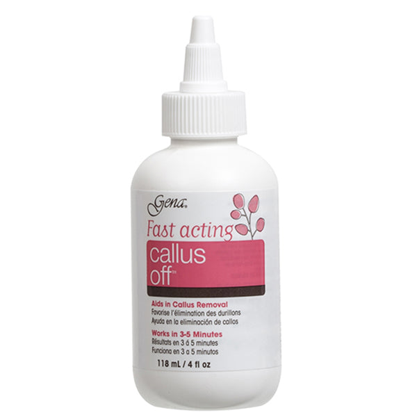 Bottle of Gena Fast Acting Callus Off on a white background