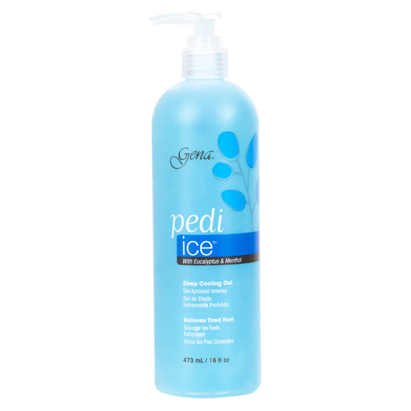 Blue bottle of Gena Pedi Ice on a white background
