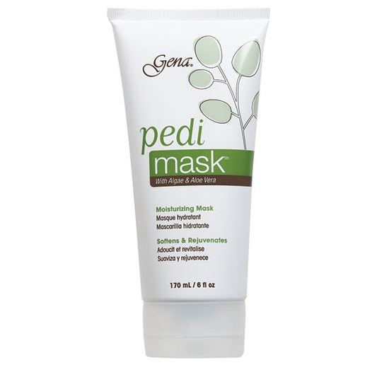 Gena pedi mask tube with green and white design on a white background