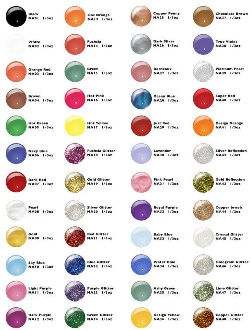 A selection of Le Chat CM Nail Art Paint bottles, each with a different color, displayed in a grid arrangement.