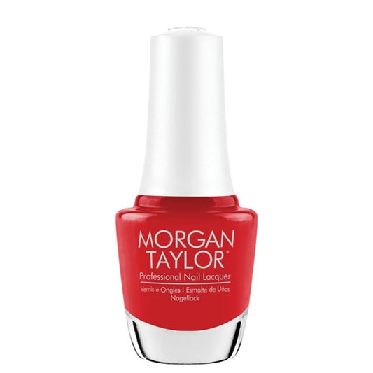 Red nail polish bottle with white cap on a white background
