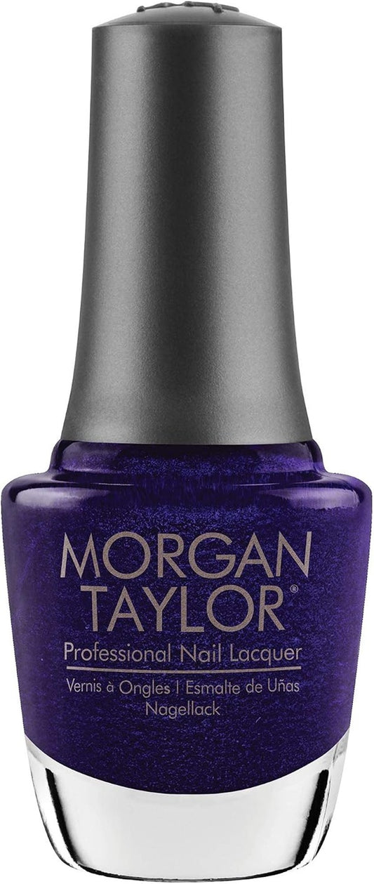 Morgan Taylor Professional Nail Lacquer in a deep indigo blue shade, with a black cap.