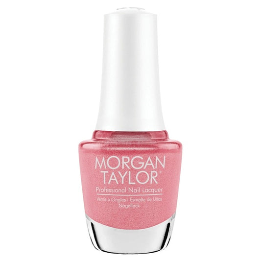 Morgan Taylor coral pink nail polish bottle on a white background