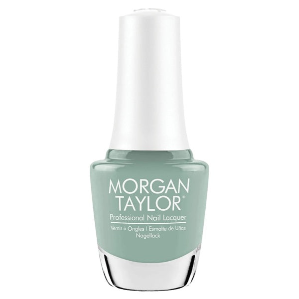 Morgan Taylor mint green nail polish bottle on a white background
