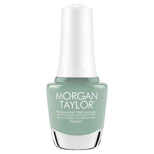 Morgan Taylor mint green nail polish bottle on a white background