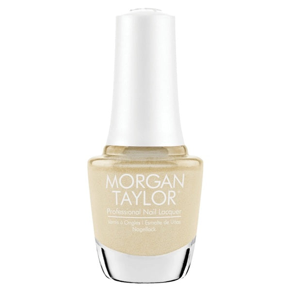 Morgan Taylor gold beige nail polish bottle on a white background