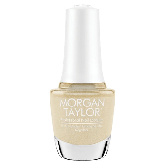 Morgan Taylor gold beige nail polish bottle on a white background
