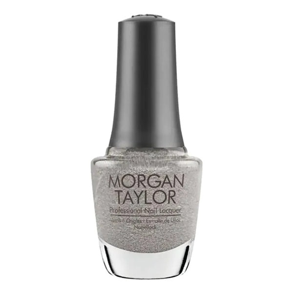 Morgan Taylor pewter color nail polish bottle on a white background