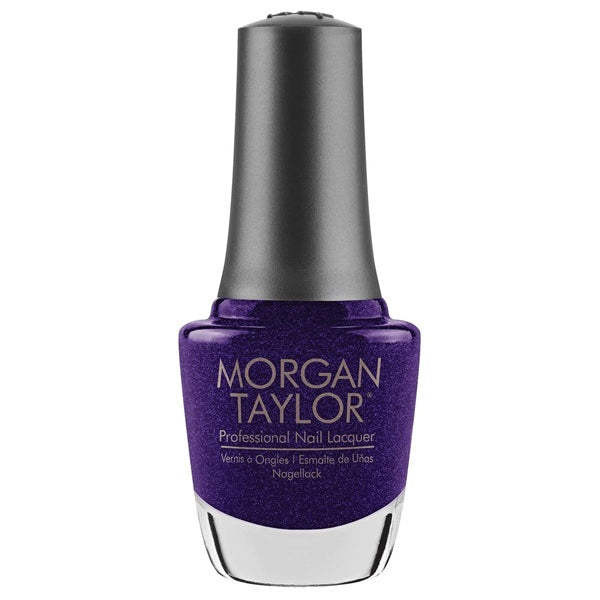 Purple nail polish bottle with silver cap on a white background