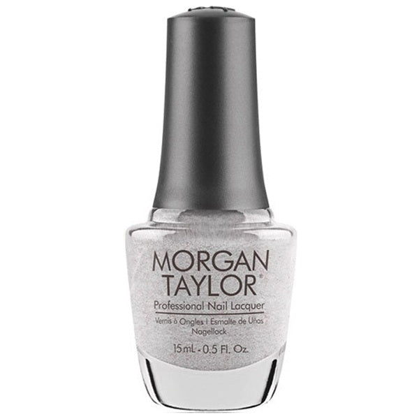 Morgan Taylor silver nail polish bottle on a white background