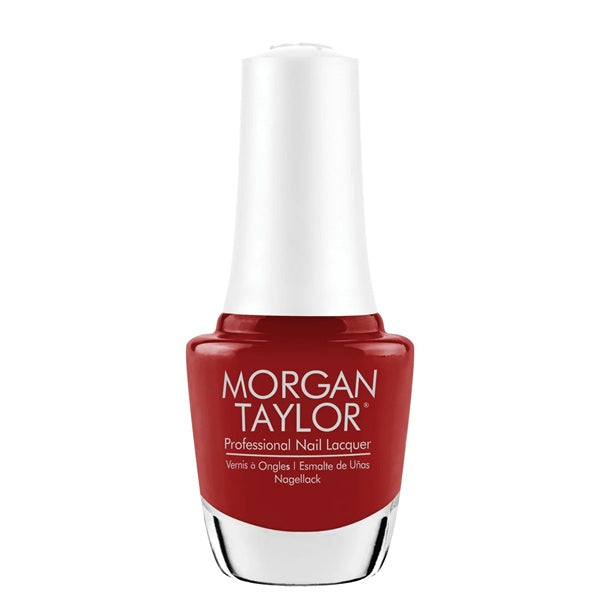 Red nail polish bottle with white cap on a white background