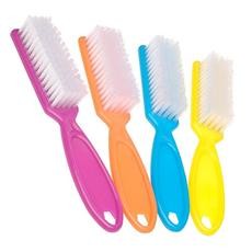 A set of four professional manicure/pedicure brushes in assorted colors (pink, blue, orange, and yellow).