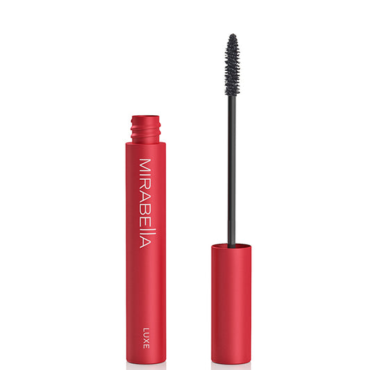 Mirabella Lash Luxe Mascara red tube with lash brush. 