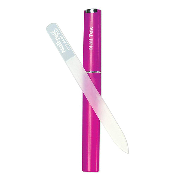 Pink and white nail file with 'Nail Tek' branding on a white background
